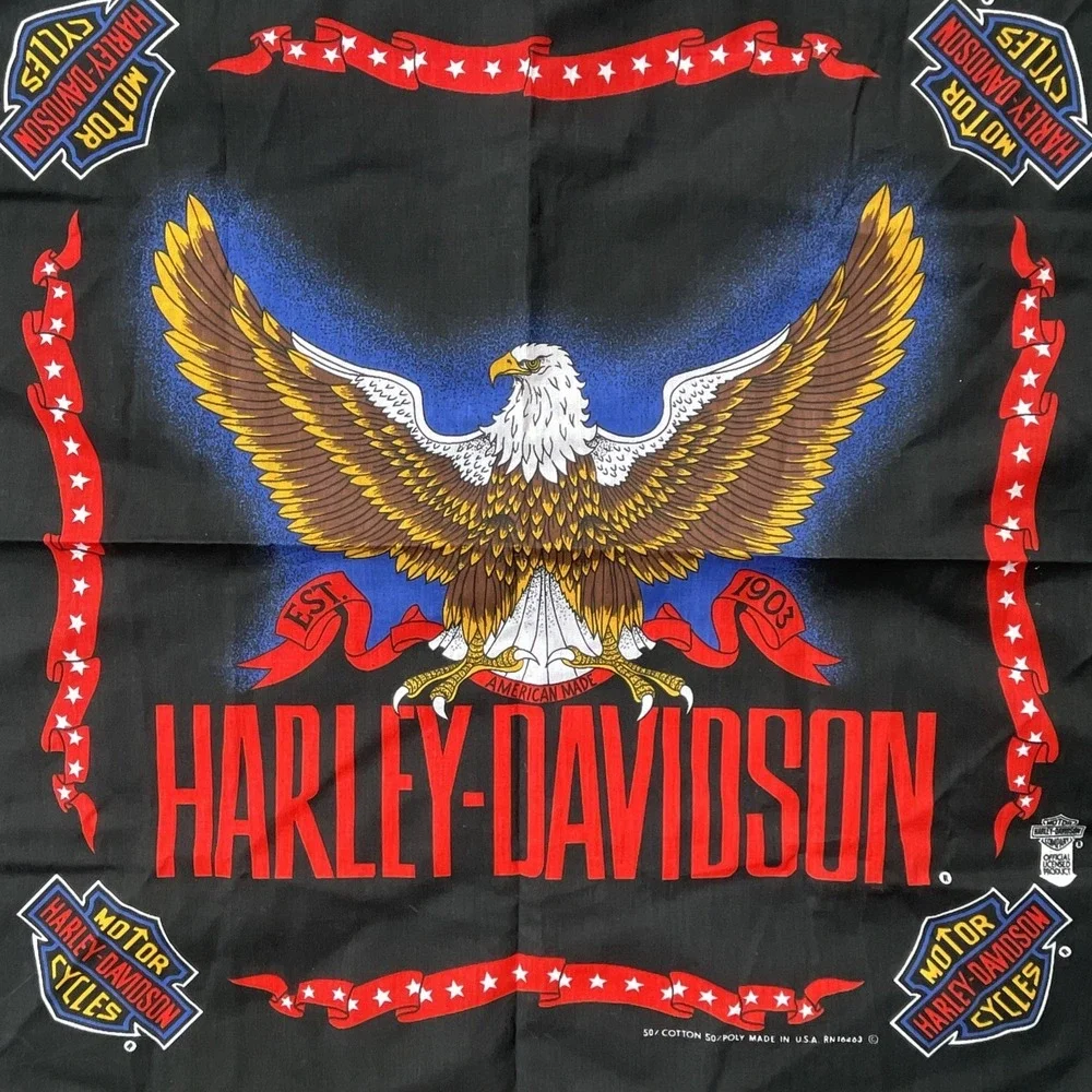 VTG Harley Davidson Scarf‎ Bandanna Eagle Square USA RN 16463 22